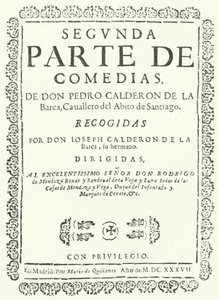 Titelpagina van het tweede van vier delen van de Comedias van Calderon, gepubliceerd in 1637 door German School