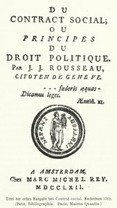 Titelpagina van de eerste editie van Het maatschappelijk verdrag, door Jean-Jacques Rousseau door German School