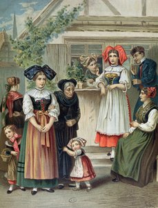 Traditionele kostuums uit de regio Straatsburg, ca. 1870-80 door German School