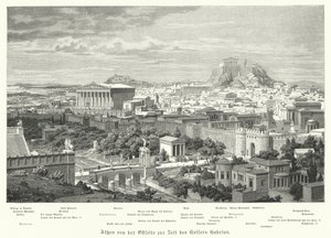 Uitzicht op Athene vanuit het oosten tijdens het bewind van het Romeinse Rijk Hadrianus, 2e eeuw door German School