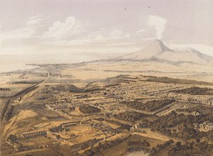 Gezicht op Pompeii, Campanië, Italië (kleurenlitho)