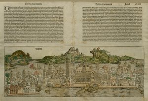 Zicht op Venetië, illustratie uit de Liber Chronicarum door Hartmann Schedel (1440-1514) gepubliceerd in Neurenberg, 1493