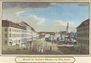 Uitzicht op de Hackescher Markt en de St. Mariakerk, Berlijn