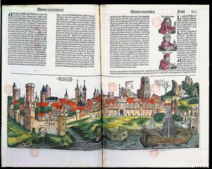 Uitzicht op de stad Keulen, uit de Kroniek van Neurenberg door Hartmann Schedel, 1493