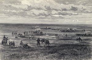 Wagentrein op de prairies van South Dakota, VS door German School