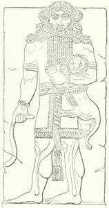 Wandreliëf van Gilgamesh uit de ruïnes van Dur-Sharrukin, hoofdstad van de Assyriërs ten tijde van koning Sargon II (gravure) door German School
