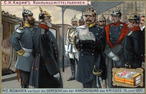 Oorlog van 1870. Pruisische generaal Otto von Bismarck (1815-1898) leest de oorlogsverklaring voor op 15 juni door German School
