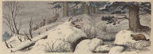 Winterlandschap in Canada (gekleurde gravure) door German School