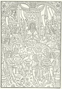 Houtsnede uit de eerste editie van Lancelot du Lac, gedrukt in Rouen door Jean le Bourgeois in 1488 (gravure) door German School