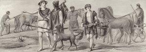 Werk en beroepen in het oude Griekenland. Illustratie voor Bilder-Atlas door German School