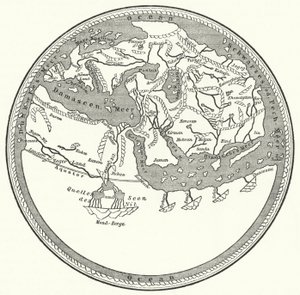 Wereldkaart van de Arabische geograaf en cartograaf Muhammad al-Idrisi door German School