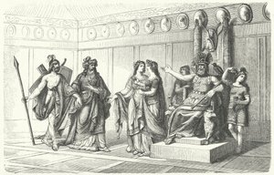 Wotan ontvangt de muzikanten geïntroduceerd door Bragi, de god van poëzie en zang door German School