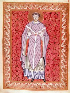 Afbeelding van Sint Nizier van Lyon (513-573) Miniatuur van de Codex van Egbert (Codex Egberti) door de school van Reichenau, rond 980
