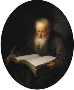 Oude geleerde met een boek door Gerrit Dou