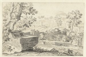 Landschap met antieke ruïnes door Gerrit Grasdorp (possibly)