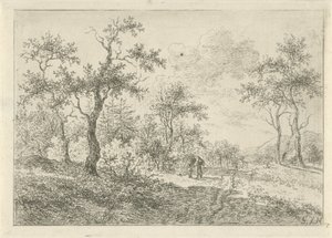Bosrijk landschap met een vrouw en een jongen