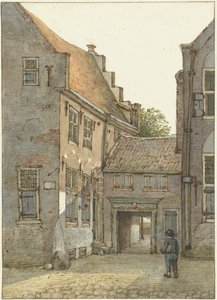 Gezicht op de ingang van de Latijnse school, de St. Hieronymusschool, aan de Kromme Nieuwegracht te Utrecht
