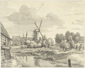 Twee jongens met een vlieger bij de Wal van Haarlem