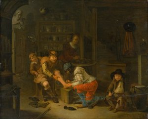 Bij de apotheker, 1656 door Gerrit Lundens