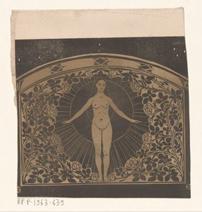 Ontwerp voor de omlijsting van een kalender voor 1901 met een vrouw en bloemen door Gerrit Willem Dijsselhof