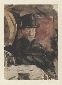 Zittende man met hoge hoed in een café door Gerrit Willem Dijsselhof