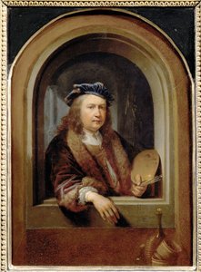 Portret van de kunstenaar met een schilderspalet ...