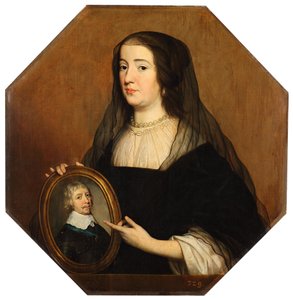 Amalie von Solms (1602-1675) in Witwentracht door Gerrit van Honthorst