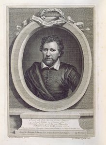 Ben Jonson (1573-1637), gegraveerd door George Vertue, 1730 door Gerrit van Honthorst