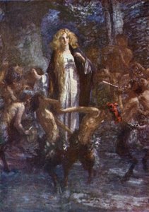 "De Satyrs dansten vrolijk om haar heen" (kleur litho)