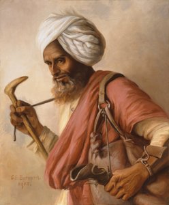 Hasan, waterdrager voor de kunstenaar en haar echtgenoot in Simla in 1908 door Gertrude Ellen Burrard