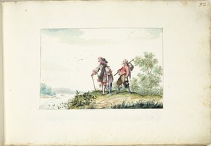 Heer en zwerver in een landschap door Gesina ter Borch (signed by artist)