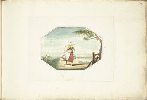 Melkmeid met emmers in een landschap door Gesina ter Borch (signed by artist)