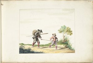 Oude blinde bedelaar geleid door een jongen door Gesina ter Borch (signed by artist)