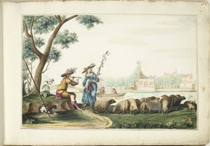 Pastorale voorstelling aan een rivier door Gesina ter Borch (signed by artist)