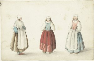 Drie staande vrouwen door Gesina ter Borch
