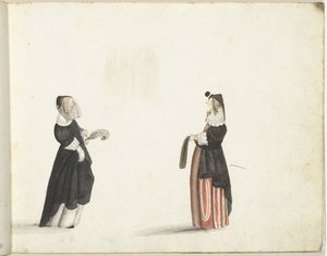 Twee staande vrouwen in profiel door Gesina ter Borch