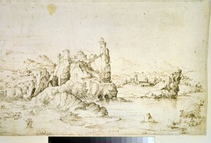 Een kasteel op een rots in berglandschap