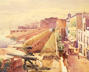Batterij in Gaeta, door Giacinto Gigante (1806-1876), Italië