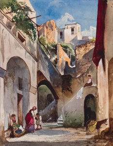 Huizen aan de Costiera van het Sorrentijnse schiereiland, met toevoegingen door prinses Maria Annunziata di Borbone, 1853 door Giacinto Gigante
