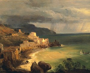 Storm aan de Amalfikust en Golf van Napels door Giacinto Gigante (1806-1876), Italië door Giacinto Gigante