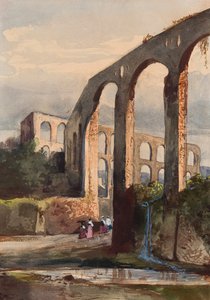 Vrouwen onder het Romeinse aquaduct in Maddaloni, met toevoegingen door een Borbone-leerling, mogelijk prinses Maria Annunziata di Borbone (1843-1871) door Giacinto Gigante