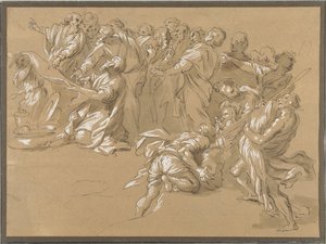 Het vinden van de beker in Benjamins zak (?) door Giacinto Gimignani