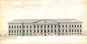 Verhoging van de gevel van de Academie van Wetenschappen in Sint-Petersburg door Giacomo Antonio Domenico Quarenghi