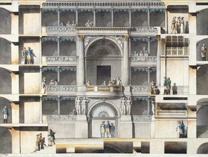 Het Sint-Petersburgse Keizerlijke Bolshoi Kamenny Theater. Delen van het auditorium met de tsarenloge door Giacomo Antonio Domenico Quarenghi