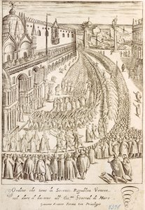 Ceremonie in Venetië voor de overhandiging van de staf aan de opperadmiraal door Giacomo Franco
