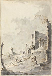 Capriccio van Klassieke Ruïnes met een Fort door Giacomo Guardi