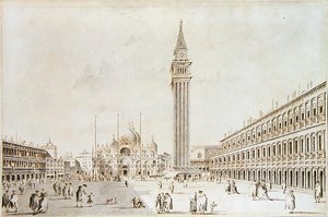 Uitzicht op het Piazza San Marco richting de Basiliek en Campanile door Giacomo Guardi
