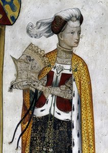 Voorstelling van de markiezen van Saluzzo en hun echtgenotes als historische en mythologische helden en heldinnen. (detail): Riccarda di Sicilia, echtgenote van Tommaso II, als Amazonenkoningin Lampeto. 1418-30 door Giacomo Jaquerio