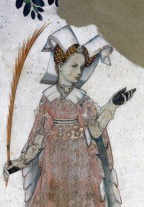 Afbeelding van de markgraven van Saluzzo en hun echtgenotes als historische en mythologische helden en heldinnen (detail) door Giacomo Jaquerio