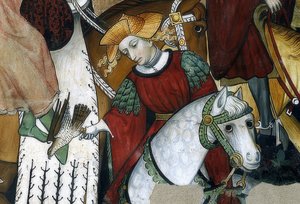 De jeugdbron. Detail: een valkenier met zijn vogel. 1418-30 door Giacomo Jaquerio